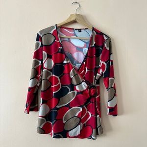 Vintage Early 2000s Red and Black Wrap Top Size Medium.